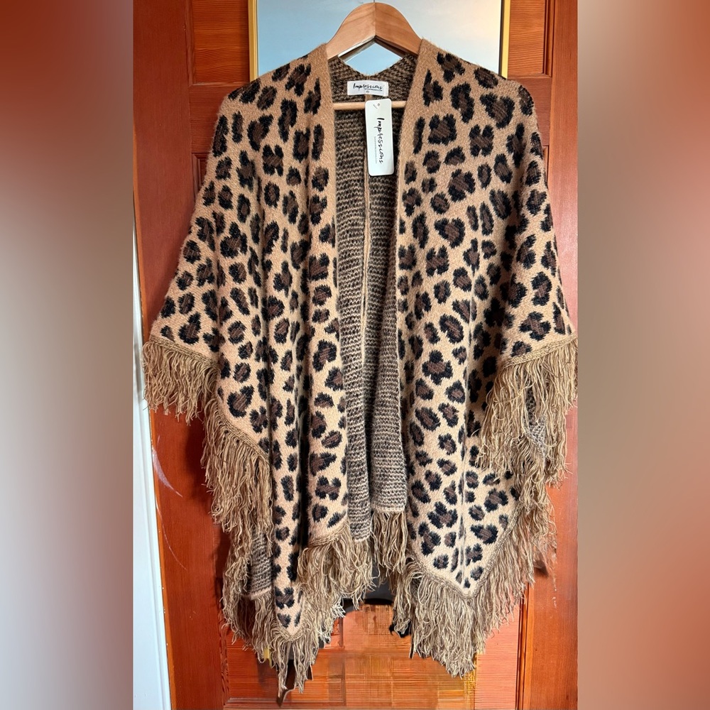 Leopard Print Fringe Shawl